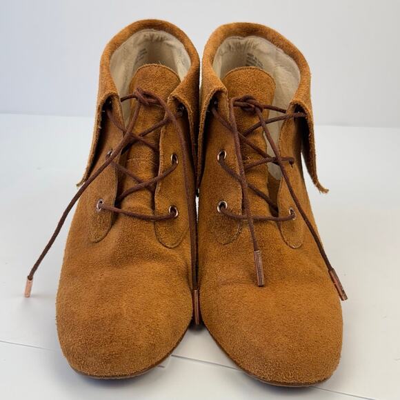 Michael Michael Kors Brown Lace Up Suede Leather Wedge Heel Booties Minimal 9M - Picture 9 of 10